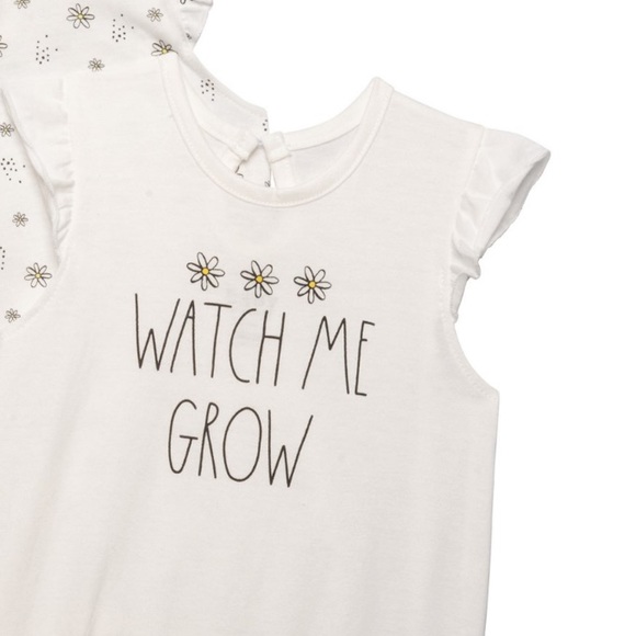 Rae Dunn Baby Watch Me Grow Daisy set of 2 baby rompers. - Picture 2 of 6